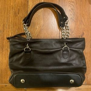 Dark brown leather bag with chain straps